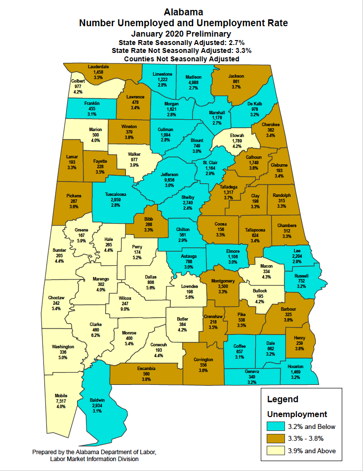 Alabama unemployment - January 2020